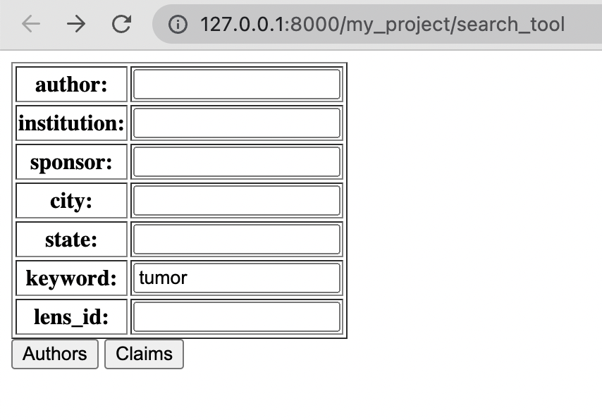 search tool screenshot
